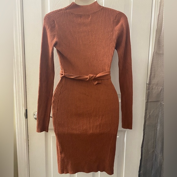 Say What Women’s Brown Zipper Sweater Dress With Belt Size Small - Picture 8 of 10
